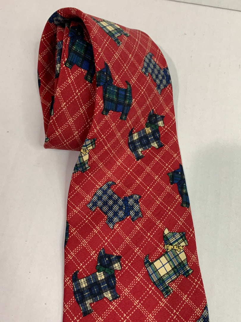 Hathaway Silk Mens Necktie Tie Plaid Scottie Dog 58"