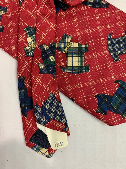 Hathaway Silk Mens Necktie Tie Plaid Scottie Dog 58"