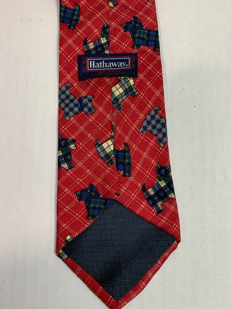 Hathaway Silk Mens Necktie Tie Plaid Scottie Dog 58"