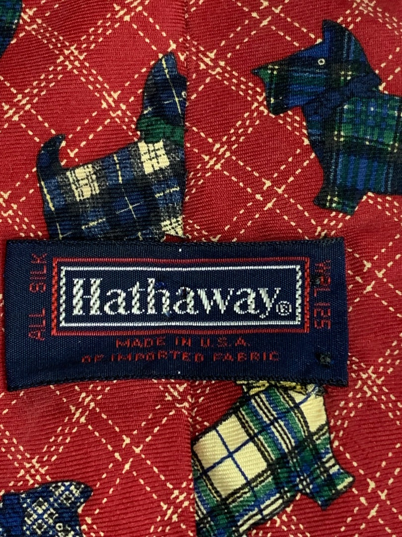 Hathaway Silk Mens Necktie Tie Plaid Scottie Dog 58"