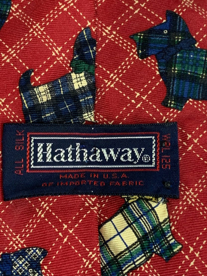 Hathaway Silk Mens Necktie Tie Plaid Scottie Dog 58"