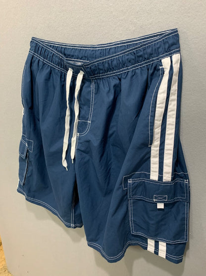 Size XXL Okanu Mens Swim Trunks Shorts Lined Blue White Stripe