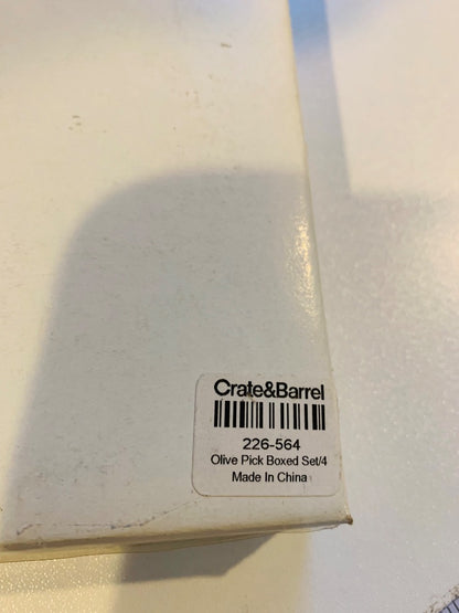 Crate & Barrel New Set of 4 Olive Picks Glass Clear and Green Martini