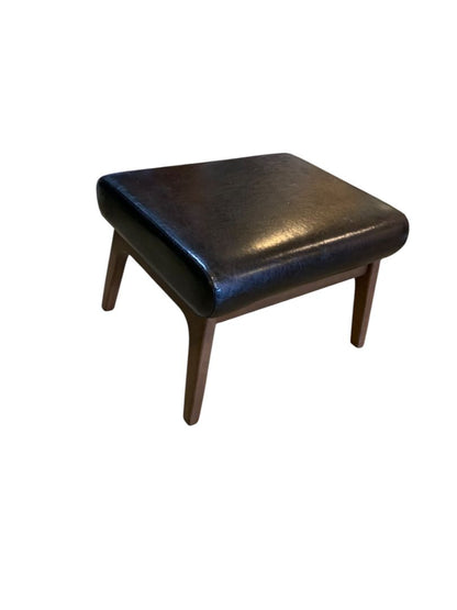 Midcentury Style Ottoman Black Faux Leather Wooden Legs 22" x 14"h x 18"