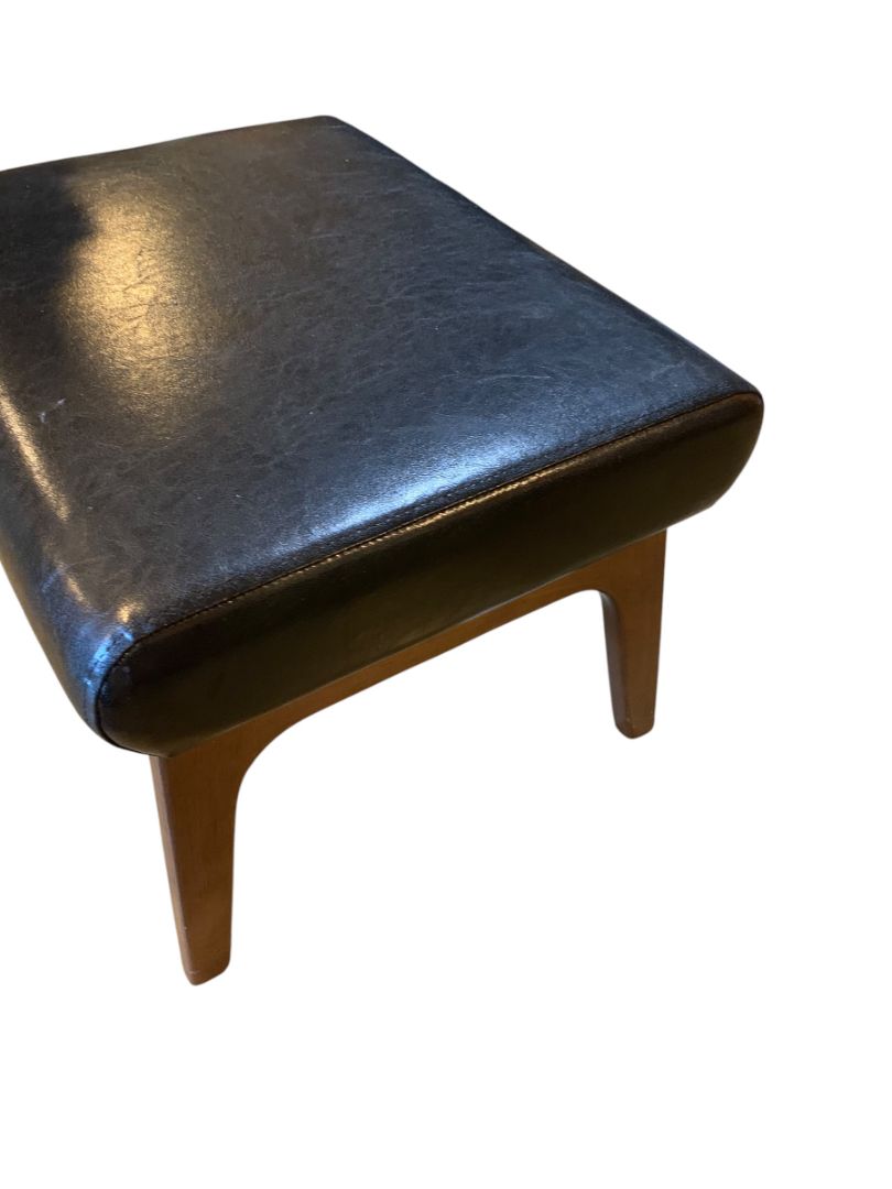 Midcentury Style Ottoman Black Faux Leather Wooden Legs 22" x 14"h x 18"