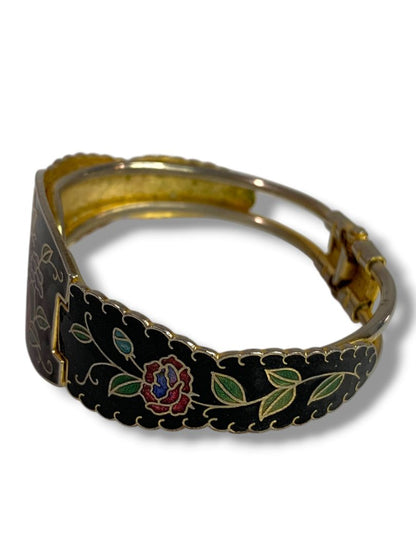 1980s Goldtone Cloisonne Bangle Bracelet Hinged Butterfly