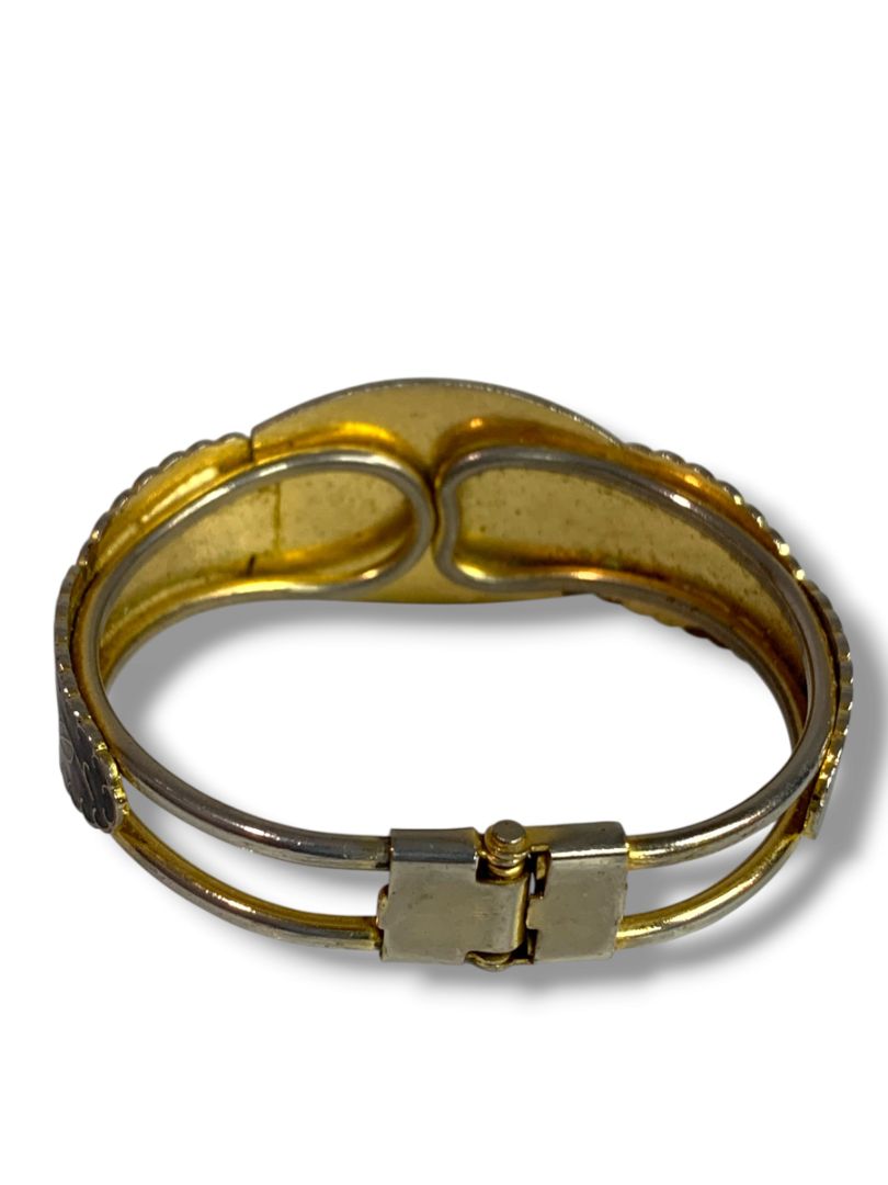 1980s Goldtone Cloisonne Bangle Bracelet Hinged Butterfly
