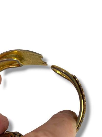 1980s Goldtone Cloisonne Bangle Bracelet Hinged Butterfly