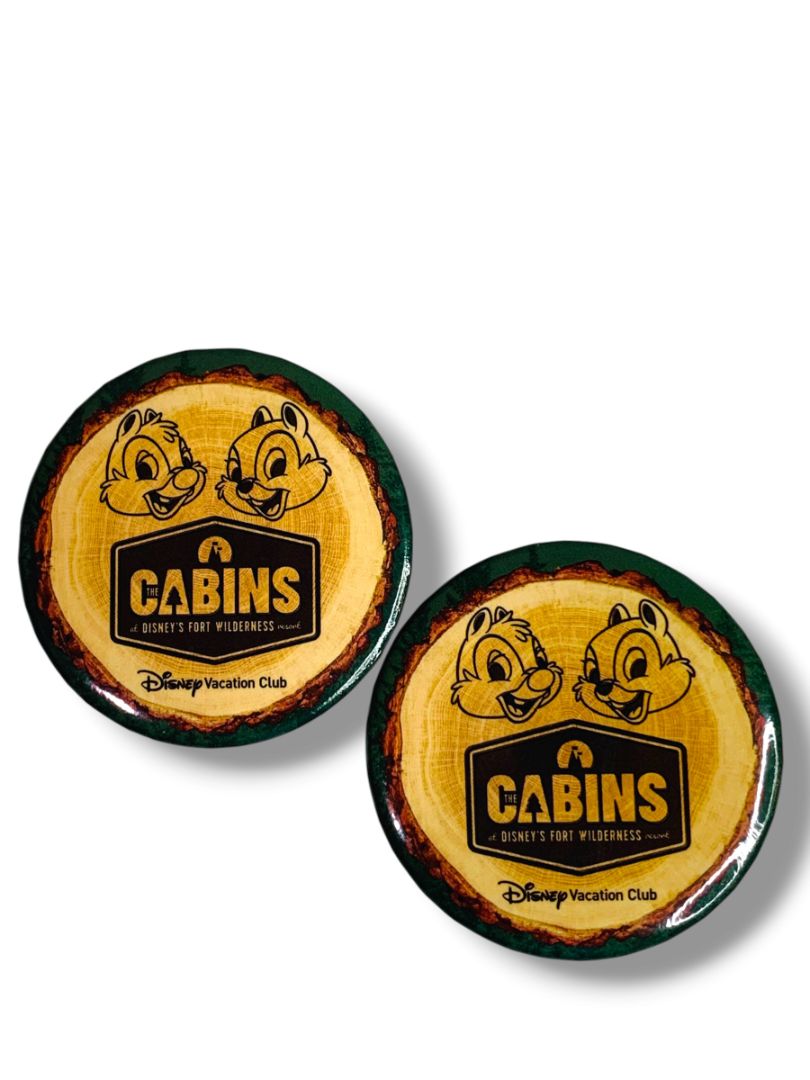 Disney Vacation Club Fort Wilderness The Cabins Button Pins Set of 2 2.2" D