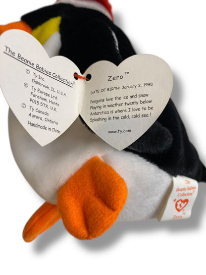 1998 Ty Beanie Baby Penguin Zero Santa Hat Tags 6.5" Plush