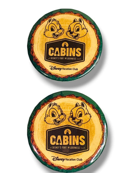 Disney Vacation Club Fort Wilderness The Cabins Button Pins Set of 2 2.2" D