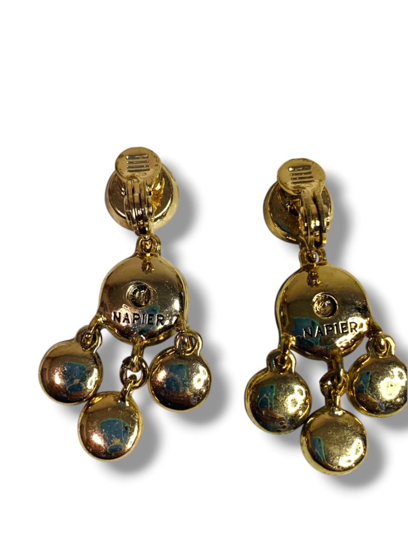 Vintage Signed Napier Clip On Earring Chandelier Non-Pierced Goldtone 1.5" Drop