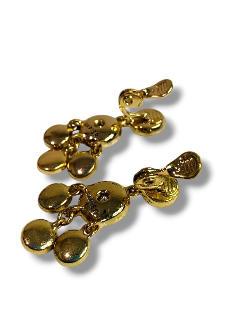 Vintage Signed Napier Clip On Earring Chandelier Non-Pierced Goldtone 1.5" Drop