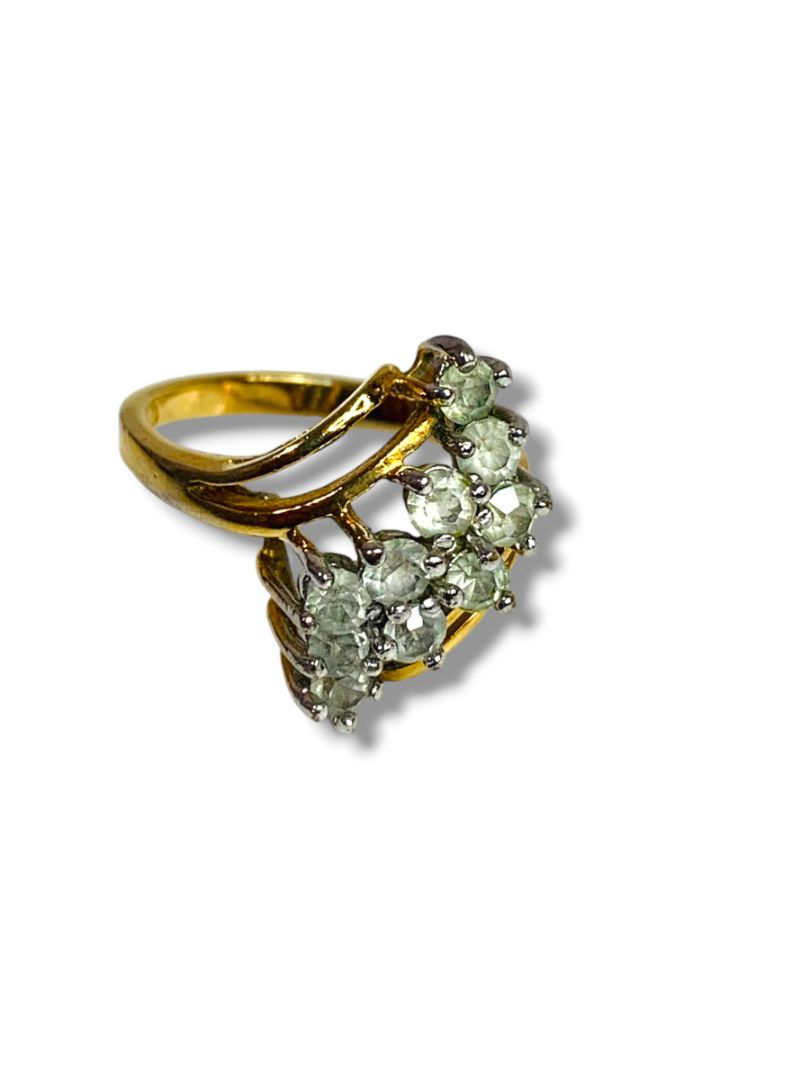 Vintage PAD 18KT Gold Filled Cluster Ring Rhinestone Clear Size 6.5