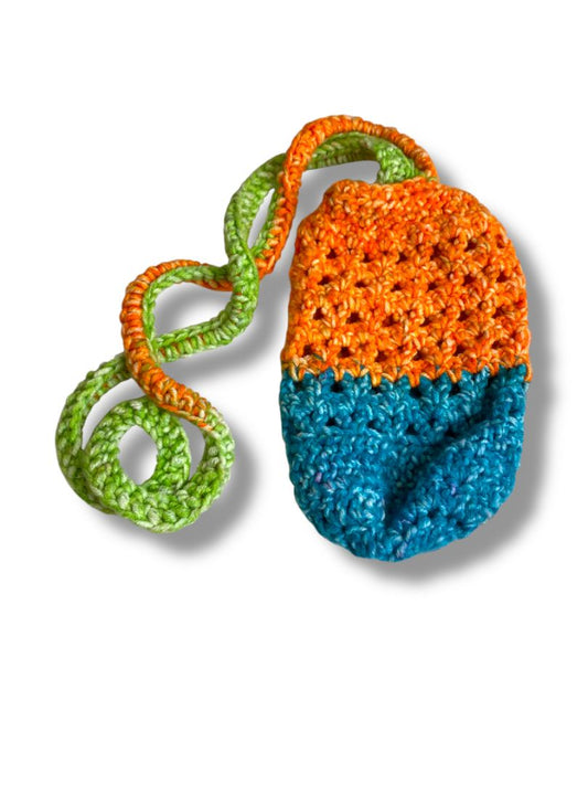 Crochet Handmade Shoulder Bag Orange Blue Water Bottle