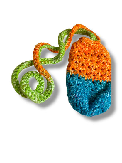 Crochet Handmade Shoulder Bag Orange Blue Water Bottle