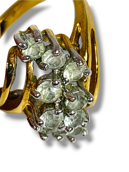 Vintage PAD 18KT Gold Filled Cluster Ring Rhinestone Clear Size 6.5