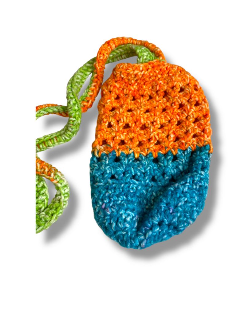 Crochet Handmade Shoulder Bag Orange Blue Water Bottle