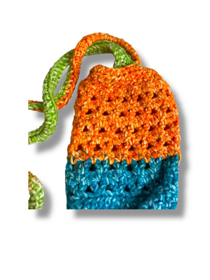 Crochet Handmade Shoulder Bag Orange Blue Water Bottle