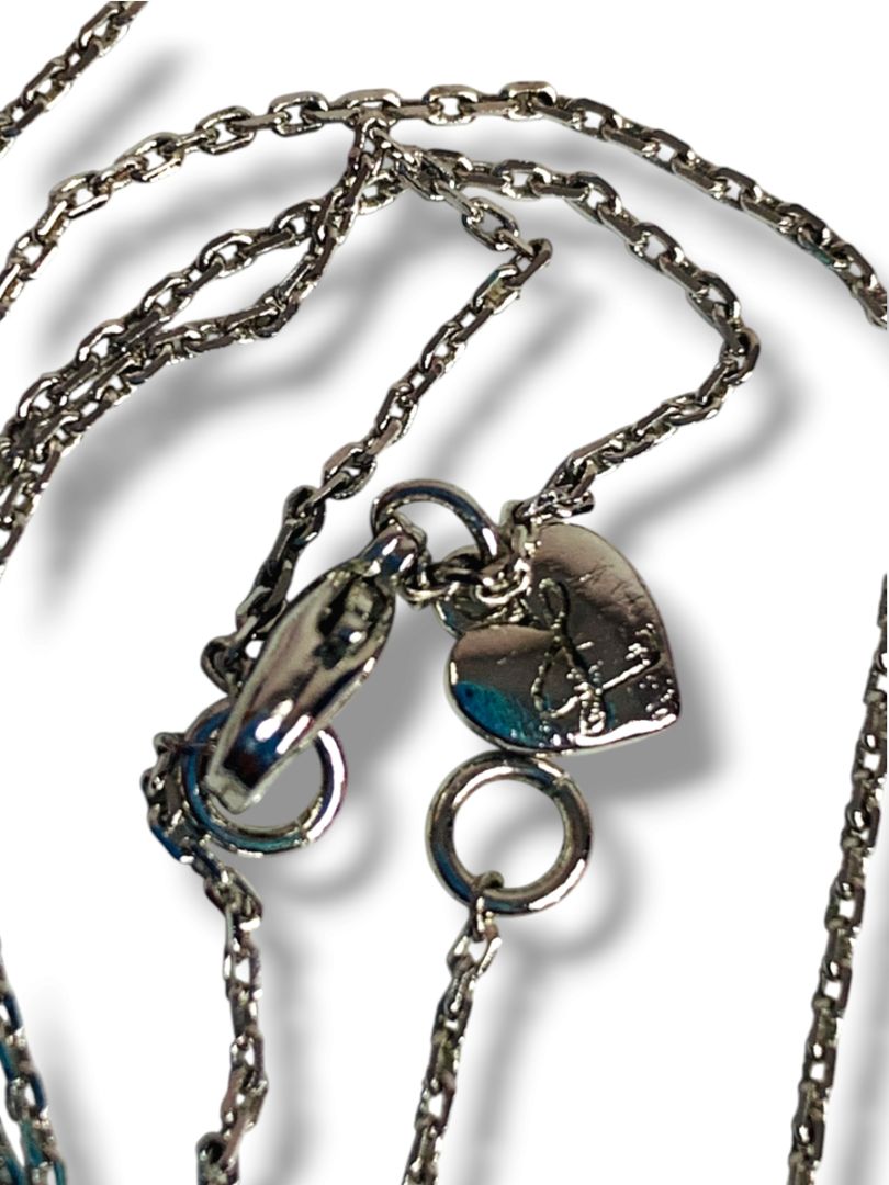 Delicate Silvertone Chain Necklace Attached "H" Rhinestone Pendant 16-18"
