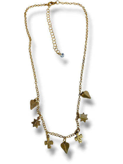 Goldtone Charm Necklace Stars Cross Heart 16" + 3" Extender