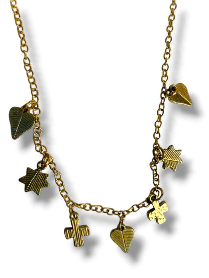 Goldtone Charm Necklace Stars Cross Heart 16" + 3" Extender