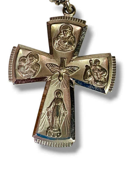 Catholic Cross Overhead Silvertone Necklace Please Call a Preist. 24"
