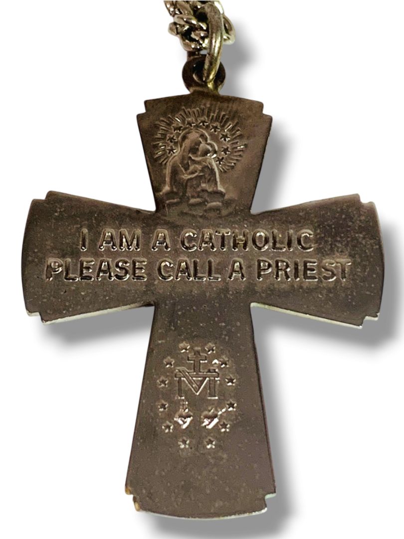 Catholic Cross Overhead Silvertone Necklace Please Call a Preist. 24"