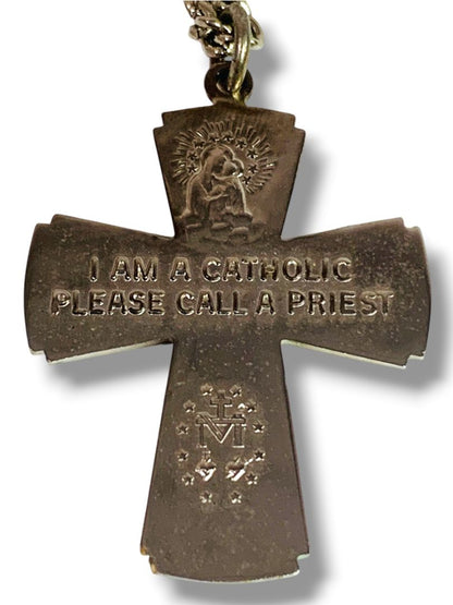 Catholic Cross Overhead Silvertone Necklace Please Call a Preist. 24"