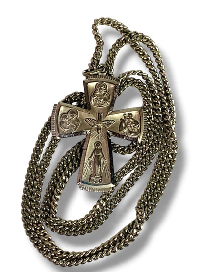 Catholic Cross Overhead Silvertone Necklace Please Call a Preist. 24"