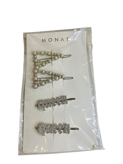 Package of 4 Silvertone Bobby Pins Barrettes Queen Faux Pearl New