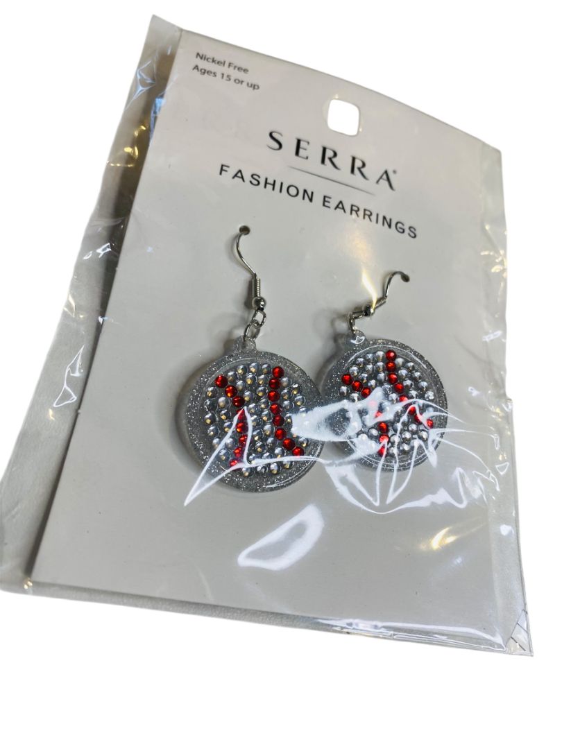 New Serra Earrings Fishhook Baseball Sparkly 2.5" Drop Nickel Free