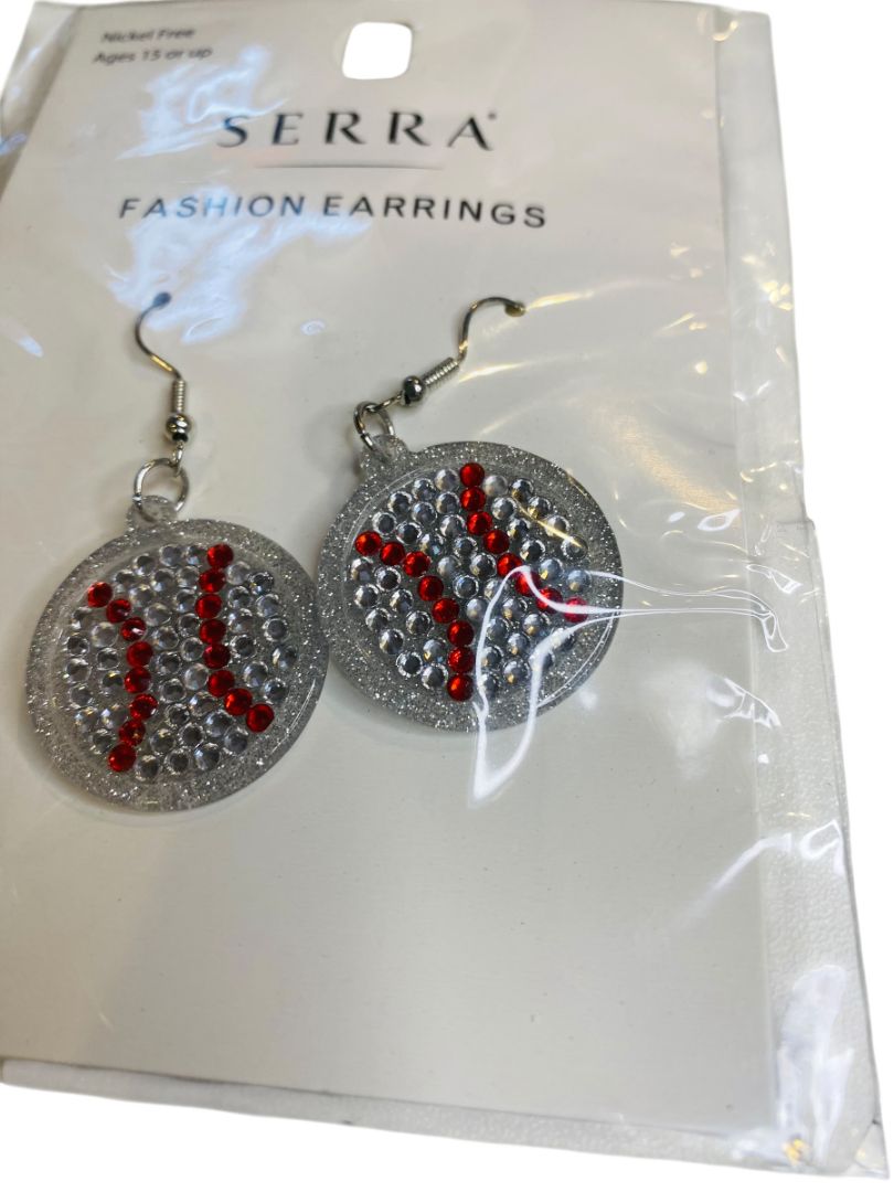 New Serra Earrings Fishhook Baseball Sparkly 2.5" Drop Nickel Free