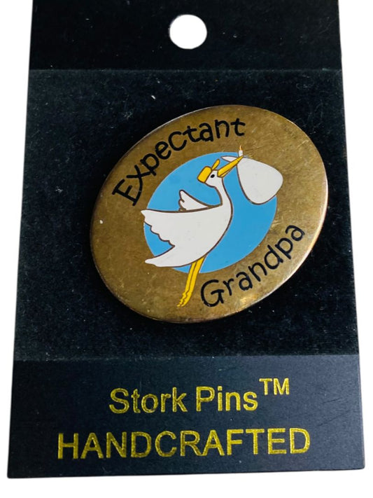 Expectant Grandpa Lapel Pin Goldtone Handcrafted New Stork Pins