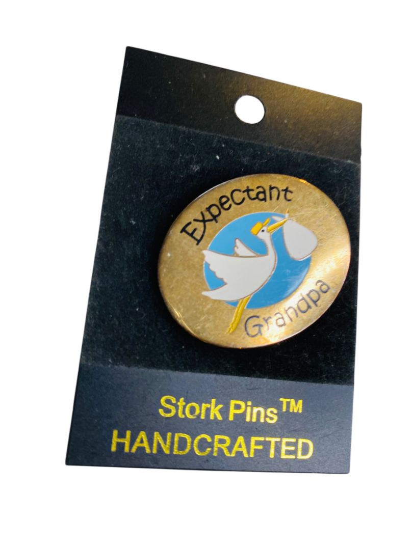 Expectant Grandpa Lapel Pin Goldtone Handcrafted New Stork Pins