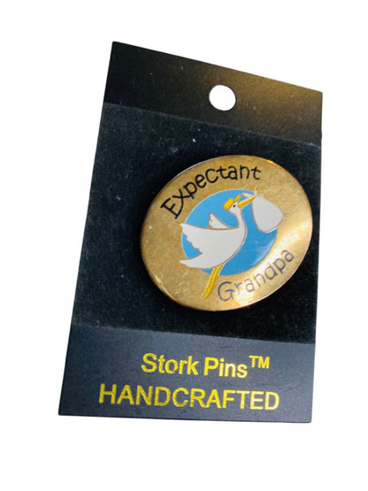 Expectant Grandpa Lapel Pin Goldtone Handcrafted New Stork Pins