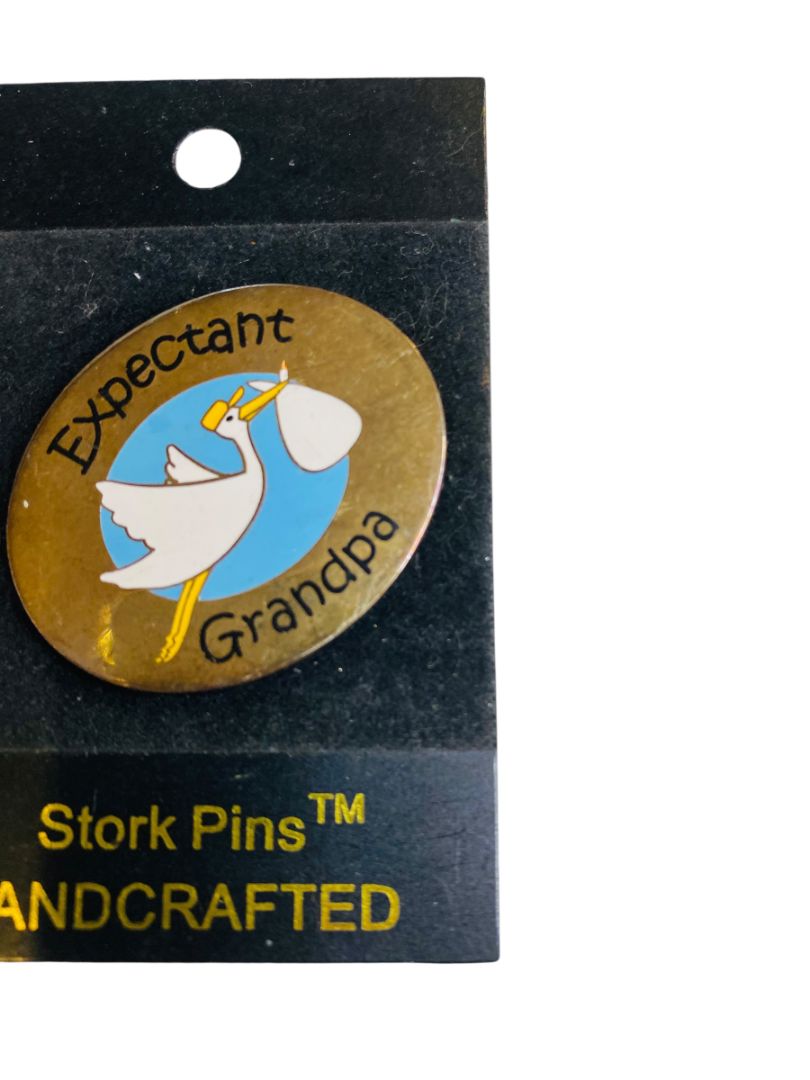 Expectant Grandpa Lapel Pin Goldtone Handcrafted New Stork Pins