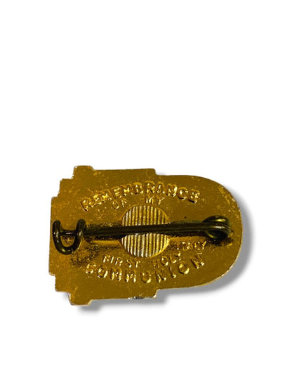 First Holy Communion Pin Goldtone White Commemorative .75"