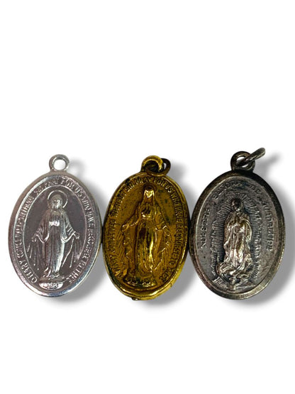 Vintage Religious Medal Lot of 3  Miraculous Medal Guadalupe Santo Nino Italy