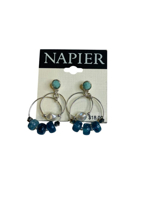 Napier Earrings Silvertone Post Pierced Beaded Circles 1.5" Drop