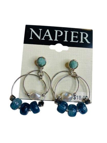 Napier Earrings Silvertone Post Pierced Beaded Circles 1.5" Drop