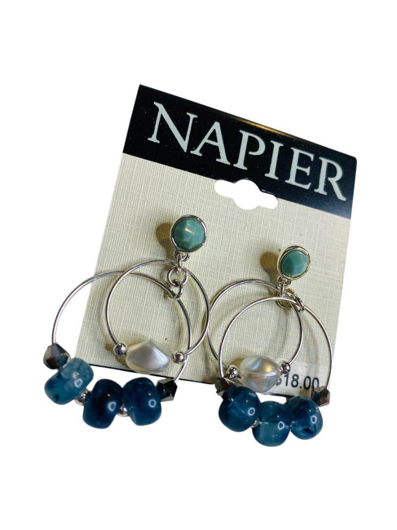 Napier Earrings Silvertone Post Pierced Beaded Circles 1.5" Drop