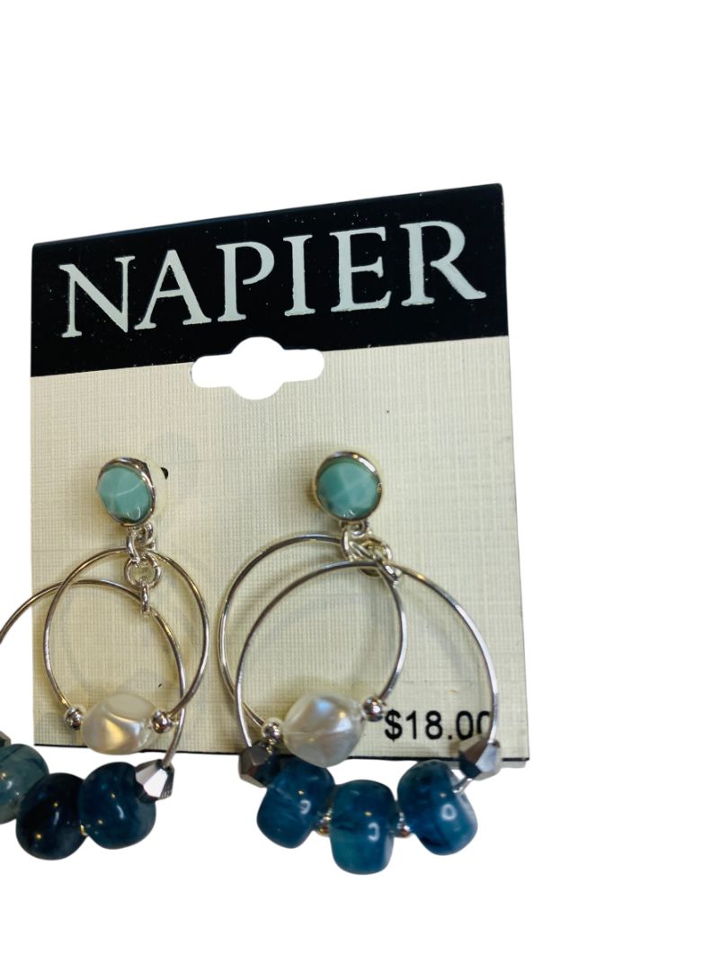 Napier Earrings Silvertone Post Pierced Beaded Circles 1.5" Drop