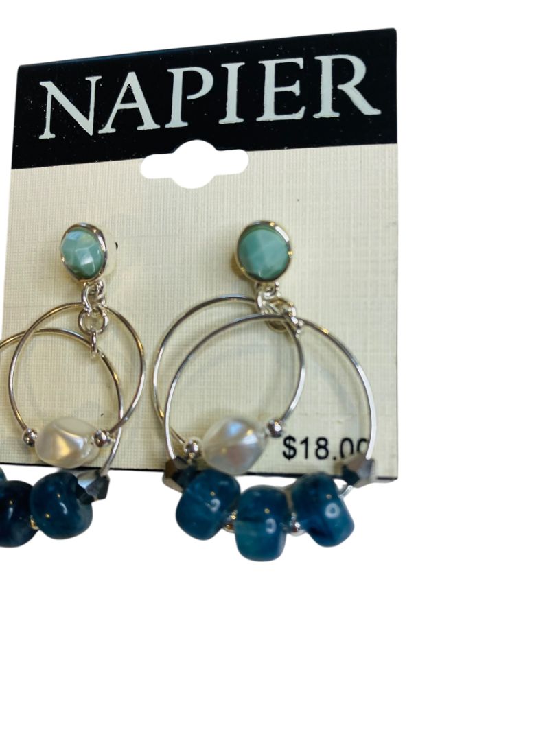 Napier Earrings Silvertone Post Pierced Beaded Circles 1.5" Drop