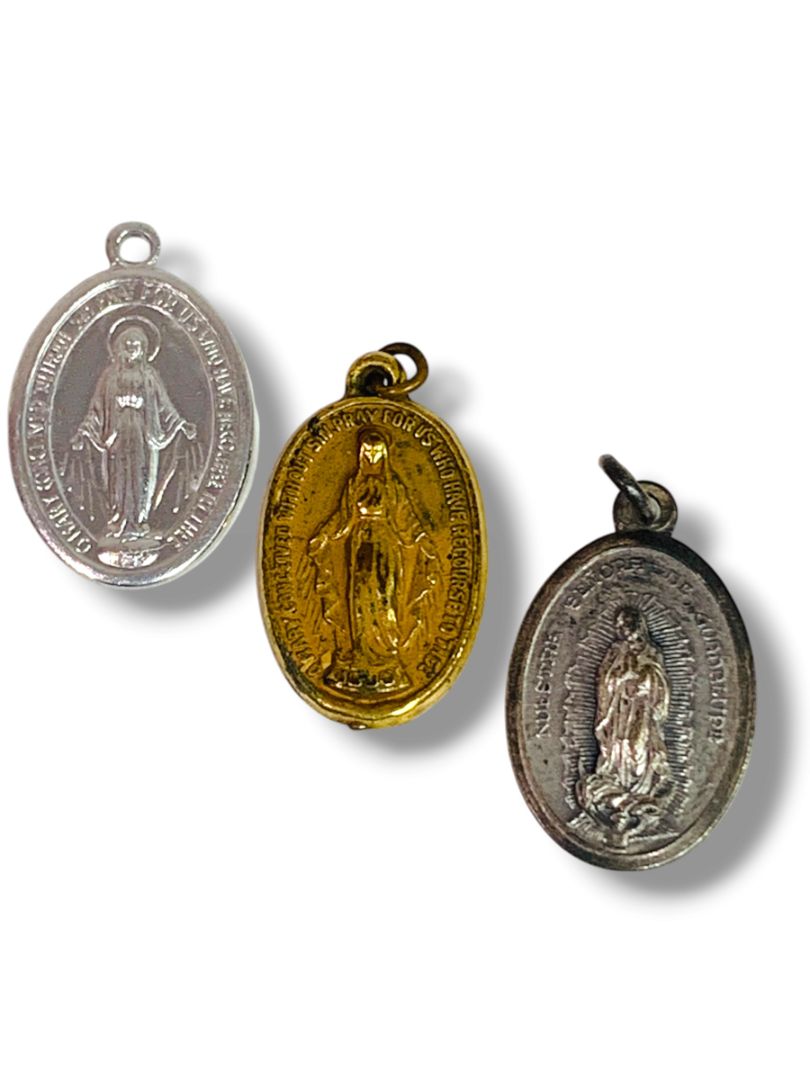 Vintage Religious Medal Lot of 3  Miraculous Medal Guadalupe Santo Nino Italy