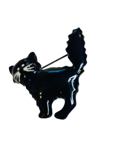 Enameled Black Cat Brooch Pin Halloween Scaredy 1.75"