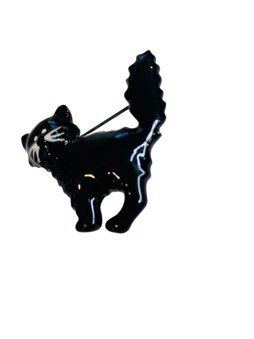 Enameled Black Cat Brooch Pin Halloween Scaredy 1.75"
