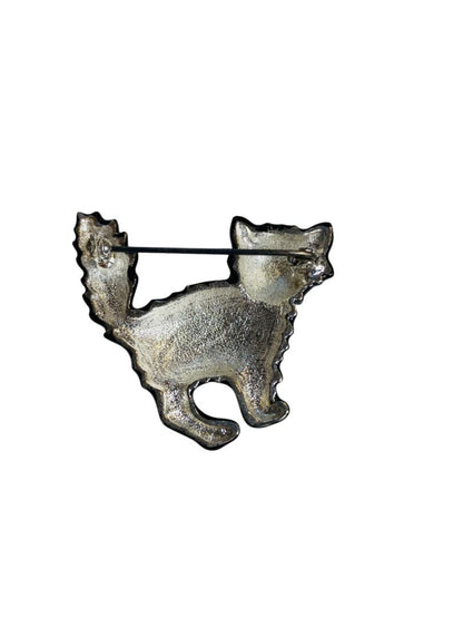 Enameled Black Cat Brooch Pin Halloween Scaredy 1.75"