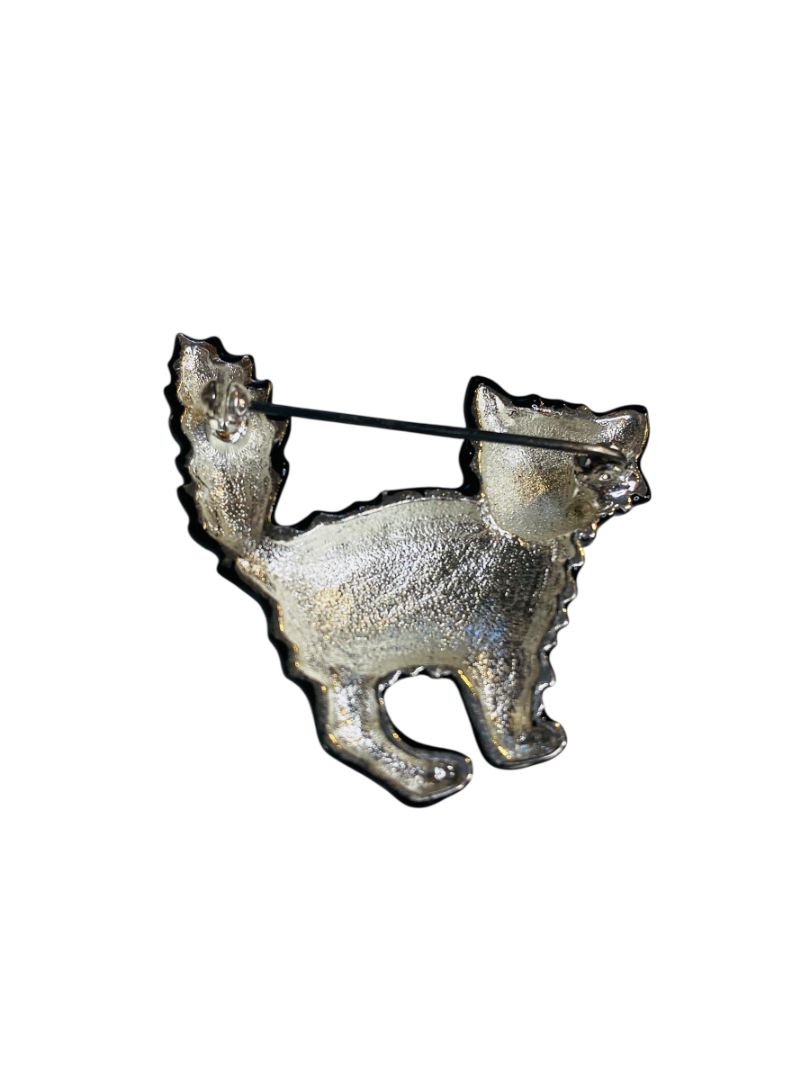 Enameled Black Cat Brooch Pin Halloween Scaredy 1.75"