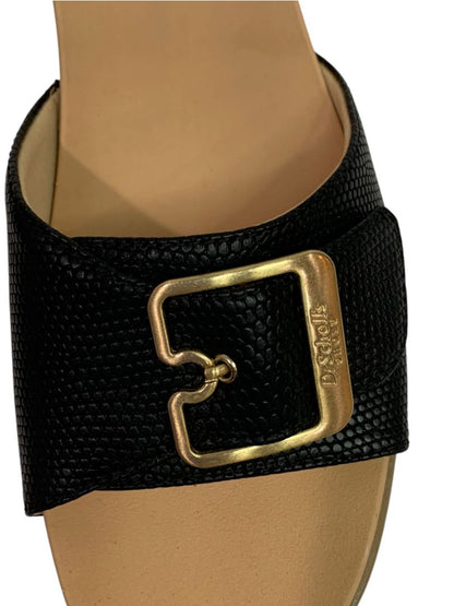 Size 9 Dr Scholls Womens Black Snake Print Buckle Slide Sandals